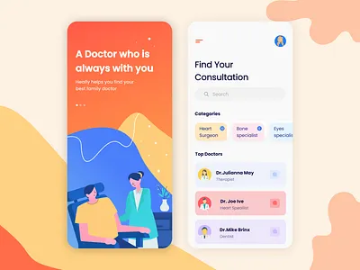Healfy - Doctor Consultation App Concept app app design clinical consultation doctor doctor app illustration illustrations ios app design medicine mobile mobile app design online physician search service ui design uiux