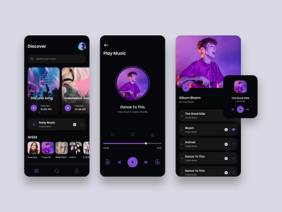 Music App Exploration app dark mode design mobile mobile app mobiledesign music purple ui ui ux ui design uidesign uiux ux web website