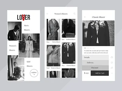 Monochrome Shop App app application blazer clean design fashion app figma flat ios mobile monochrome new shop shopping app ui ux