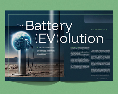 EV Battery Feature Story — UC San Diego Magazine ai artificial intelligence battery branding car design editorial electric ev graphic design green illustration layout magazine photography print typography university