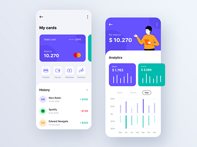 Mobile Banking App - Exploration analytics app app design application banking branding design exploration finance finance app hero illustration mobile mobileapp money money transfer typography ui ux vector