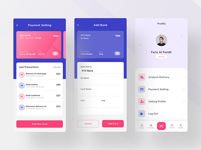 Add Card and Profile add app card credit credit card design icon list menu payment payment setting profile setting transaction transaksi ui ui design visa