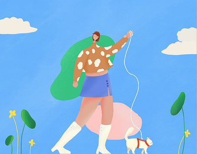 Walk cat colours concept fashion girl hunam illustration minimal pattern procreate trendy vector walk