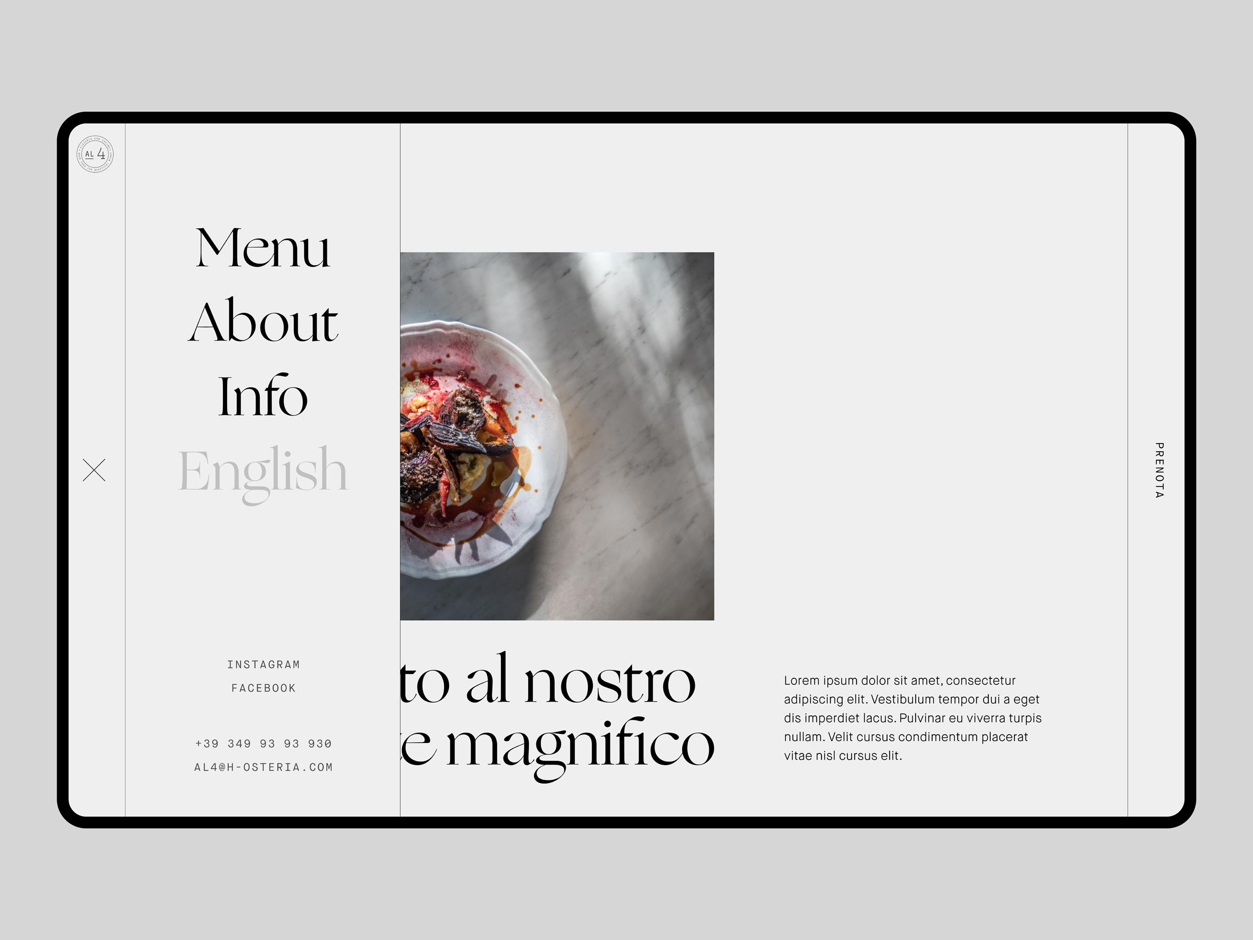 Example of AL4 Pizzeria - Menu