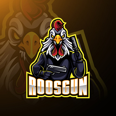 Rooster with gun mascot logo animal logo bird branding design esport esports game design graphic design illustration logo mascot logo rooster