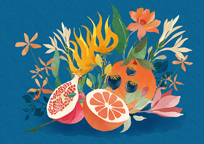 | Fruits, flowers and colours | drawing editorial illustration watercolour