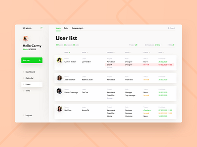 User list app card design dashboad layout light list manager managment ui user ux web