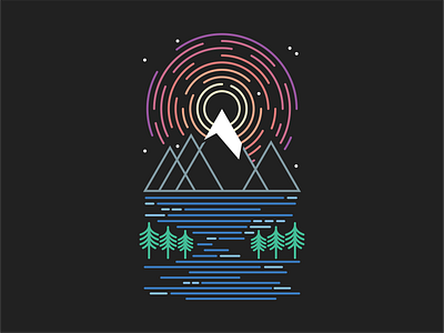 Lined Mountains Minimal Line Art forest geometric art line art lines minimal minimal art minimalist mountains muted nature night time river stylised stylized sunset t shirt design vector art