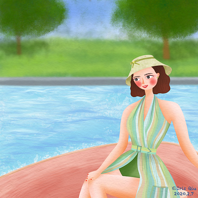 The Marvelous Mrs. Maisel design girl green illustration lake swimsuit