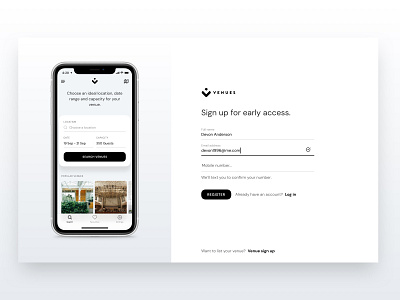 Venues | Web Signup app design sign up signup venue venues web