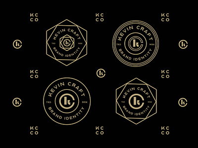 Kevin Craft Co Badges badge black brand brand identity branding design flat geometric gold graphic design icon identity logo logo design mark seal set type typography typography logo