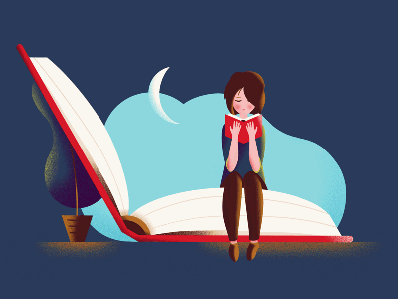 Reading My Favorite Book 2d 2d animation 2d character animation book character color design female girl illustration modern night procreate reading