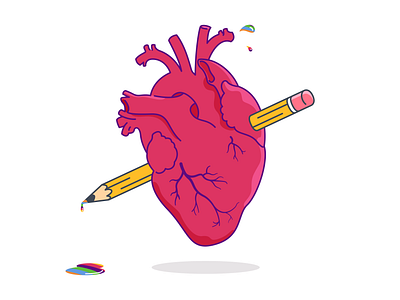 Commitment to the cause blood creativity design drawing drip heart icon illustration imagination minimal outline pencil rainbow sticker vector