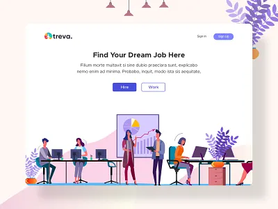 Treva - Job Hiring Platform Exploration (Sketch Freebie) branding design flat hiring illustrations job landingpage logo minimal platform typography ui ux vector web