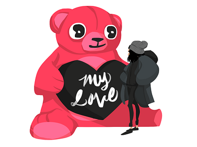 My Love animal bear cartoon character characterdesign couple girl heart illustration love stuffed animal teddy bear toy valentine valentines day woman women