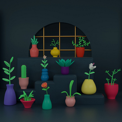 Pots and Plants 3d cinema 4d design illustration pots render still life