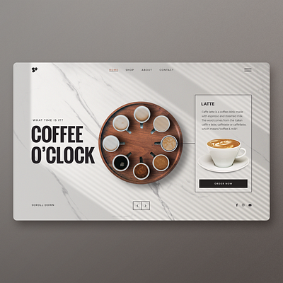 Coffee o'clock Landing page UI app design clean ui coffee coffeewebsite dailyui homepage landingpage ui uidesign ux uxdesign webdesign website design