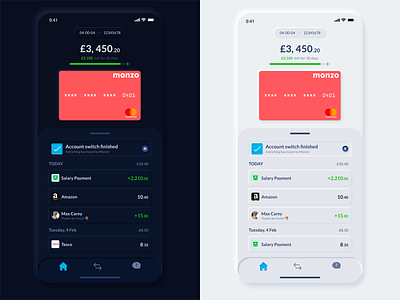 Monzo Neomorphism app ui banking dark mode design light mode neomorphism ui trend uidesign uxdesign