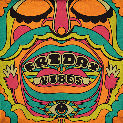 Friday Vibes art design illustration lettering psychedelic retro surrealism typography vector vintage