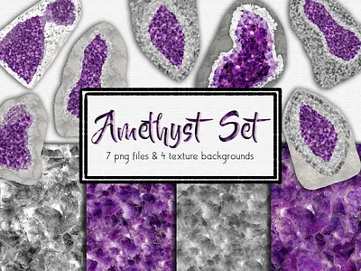 Amethyst Digital Design Set amethyst stone amethyst stone branding crystals design digital papers gems hand drawn type papers photoshop purple sparkle