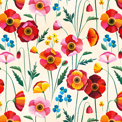 Poppy Party botanical floral flower pattern poppy spring