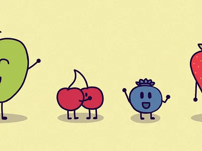 Happy Fruit apple apple watch blue blueberry character cherry design fruit green happy icon illustration photoshop red strawberry vector