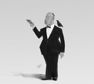 Alfred Hitchok action alfred hitchcock attitude blackandwhite character cinema crow digital illustration digitalart director drama drawing film illustration photoshop pose suite