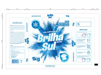 BrilhaSul blue cleaning design explosion graphic package packaging plastic powder washing
