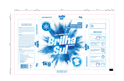 BrilhaSul blue cleaning design explosion graphic package packaging plastic powder washing