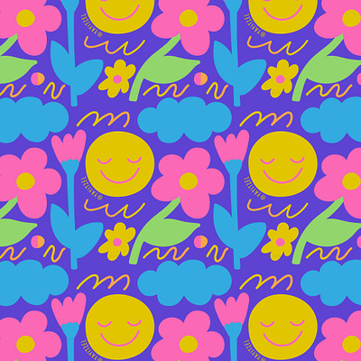 YAYITZEL Blob Flowers blob coloful design doodle happy icon illustration kawaii pattern rainbow repeat textile vector wallpaper yayitzel