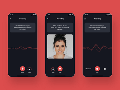 LEGACY. Autobiography app audio cards dark design life recording story ui ux