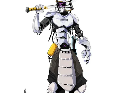 Ninja, Robot, Kilt, Cyber Warrior Concept cyber security illustration kilt ninja robot warrior