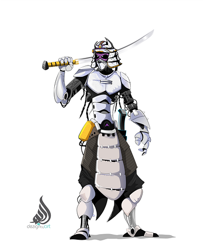 Ninja, Robot, Kilt, Cyber Warrior Concept cyber security illustration kilt ninja robot warrior