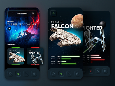 Star Wars app card colors darkside jedi mobile starwars