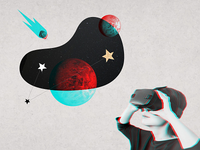 Virtual Reality 3d collage comet design illustration non profit non profit nonprofit planet space stars virtual reality vr