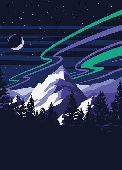 Northern Lights aurora borealis casale graphic design cool design digital illustration emerson illustration landscape moon mountain mountains nature nick casale northern lights planet sky stars