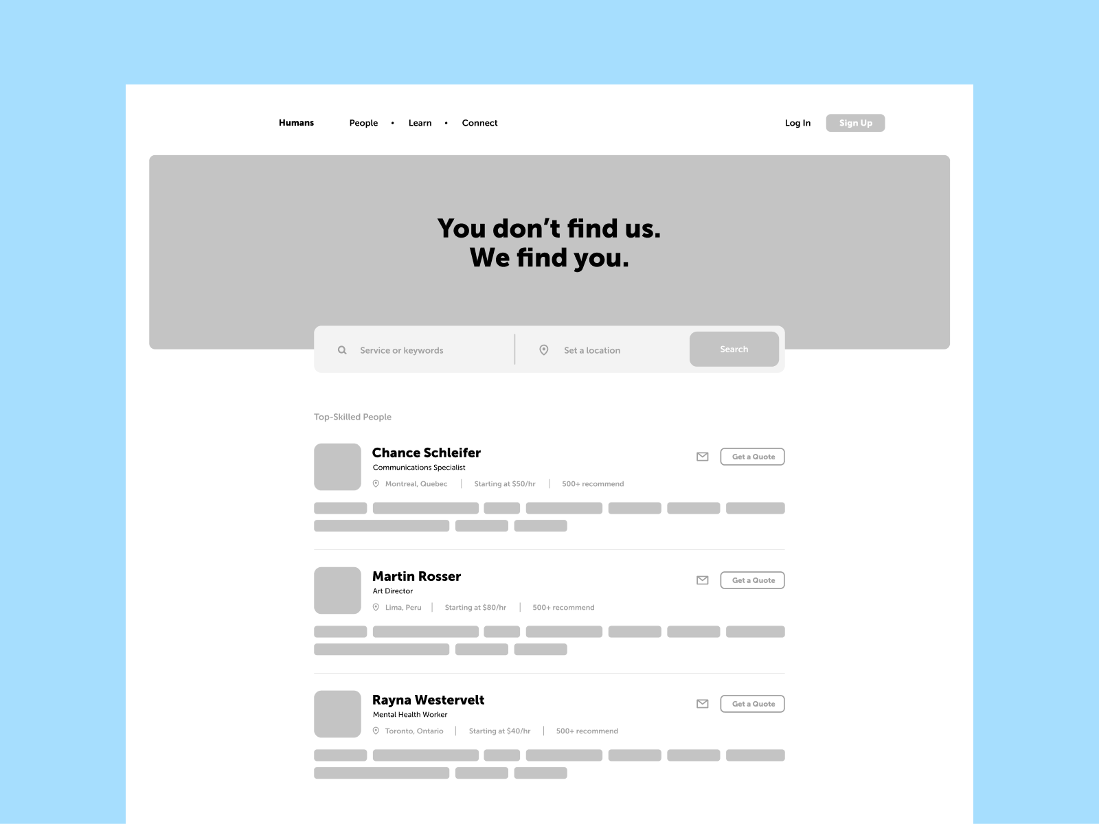 People Board Wireframe design job job board minimalism minimalist mockup people ui ux webdesign website wireframe