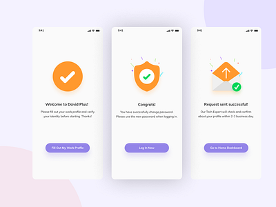 Set of Success Message Screens bright color candy colors cartoon flat flat design flat design ios minimal mobile app design round shahdows success message ui white