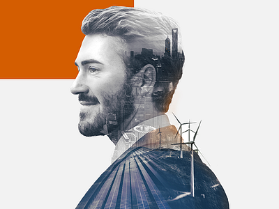 Double Exposure University Campaign ad beard business china city double exposure duotone energy facebook man portrait profile silhouette solar university urban wind turbine