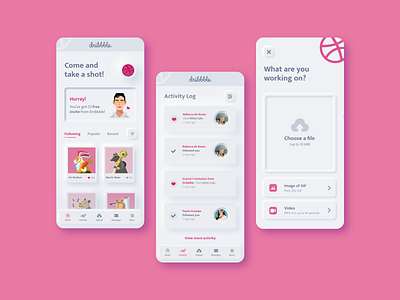 Neomorphism UI exploration activity log blue grey dribbble mobile neomorphism neumorphism pink softui ui ui redesign upload upload file user interface