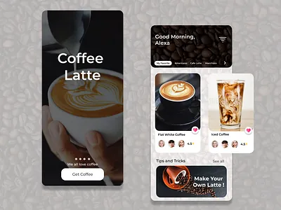 Coffee App app branding design flat typography ui ux