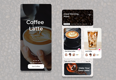 Coffee App app branding design flat typography ui ux
