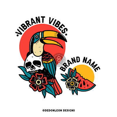 Vibrant Vibes illustration logo t shirt design tattoo toucan traditional tattoo vector