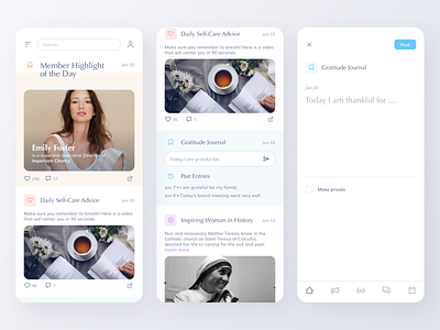 Social App for Women app community female feminime journal mobile network news newsfeed social ui ux woman women