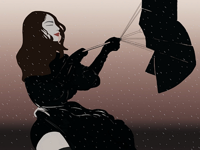 Blown away... On a rainy day art digital drawing freehand illustration photoshop pretty woman rain sexy lady wind