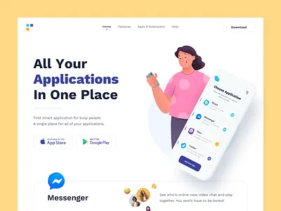 Apps - Landing button chat app clean design home illustration interface landing landingpage minimal mobile procreate product design site social sunday ui ux web design website