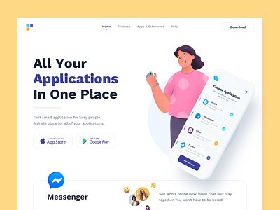 Apps - Landing button chat app clean design home illustration interface landing landingpage minimal mobile procreate product design site social sunday ui ux web design website