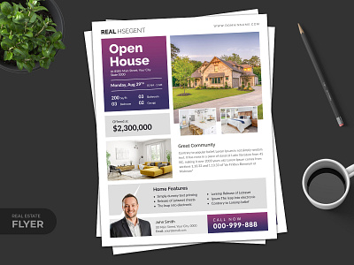 Real estate Open house Psd Flyer Design Template 02 branding design flyer design flyer template graphic design graphicdesign home house modern open house psd real estate realestate redesign