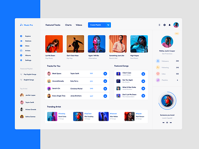 Music Pro App blue dashboard music music app music player player popular trending
