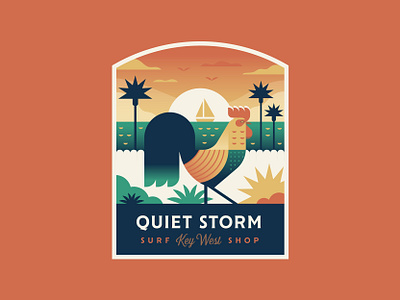 Quiet Storm Rooster badge beach boat florida illustration logo patch rooster sunset surf travel